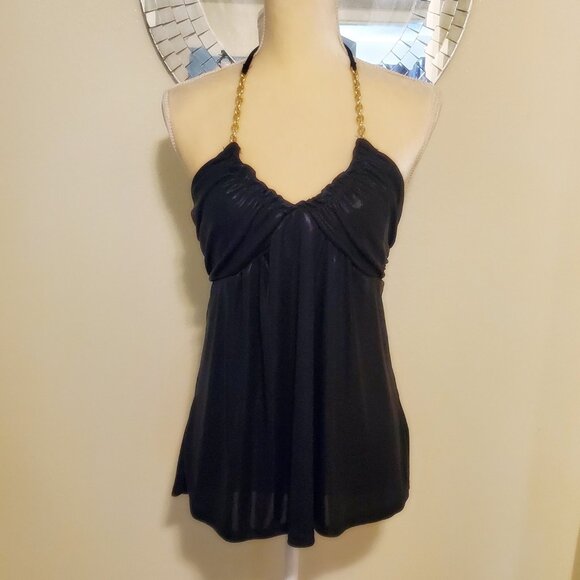 Women's EXPRESS Halter Gold Chain Black Tank Top Sz M NWT - Picture 1 of 5
